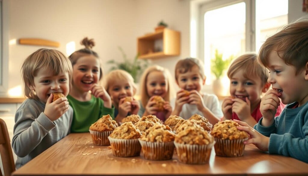 Kids Enjoying Healthy Oat Muffins Kids Enjoying Healthy Oat Muffins