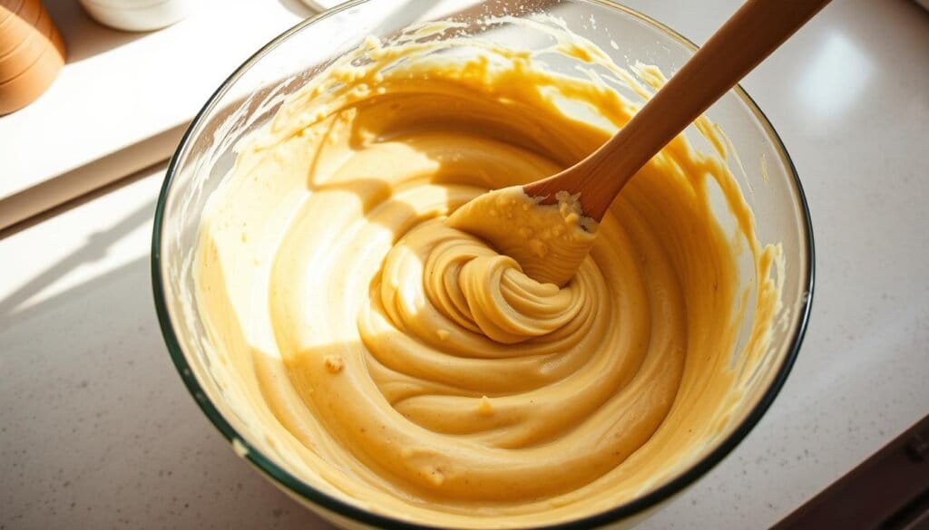 Mixing applesauce muffin batter Mixing applesauce muffin batter